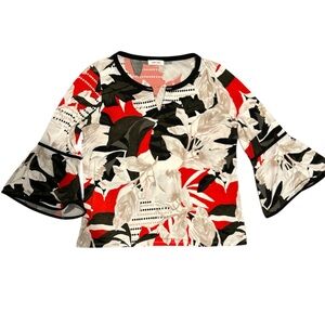Calvin Klein women’s Floral Bell Sleeve Top in Red and Black size large